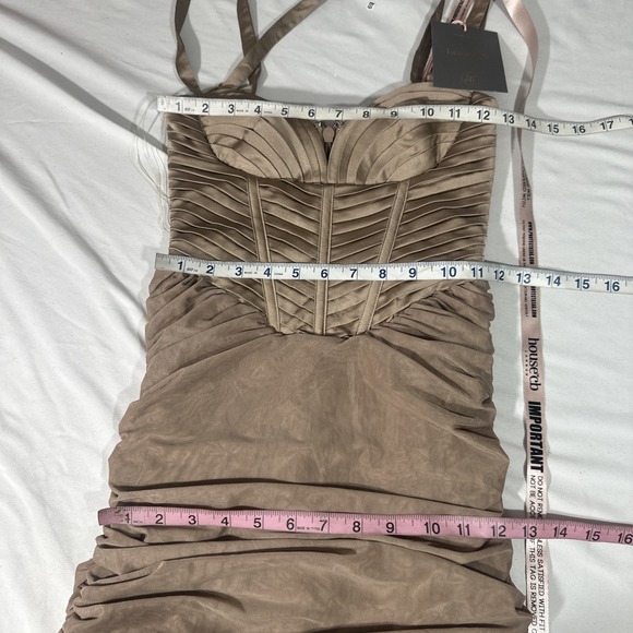 NEW $269 House Of Cb [ XS ] JOSEPHINE Taupe Pleated Corset Midi Dress T2013 - Picture 4 of 15